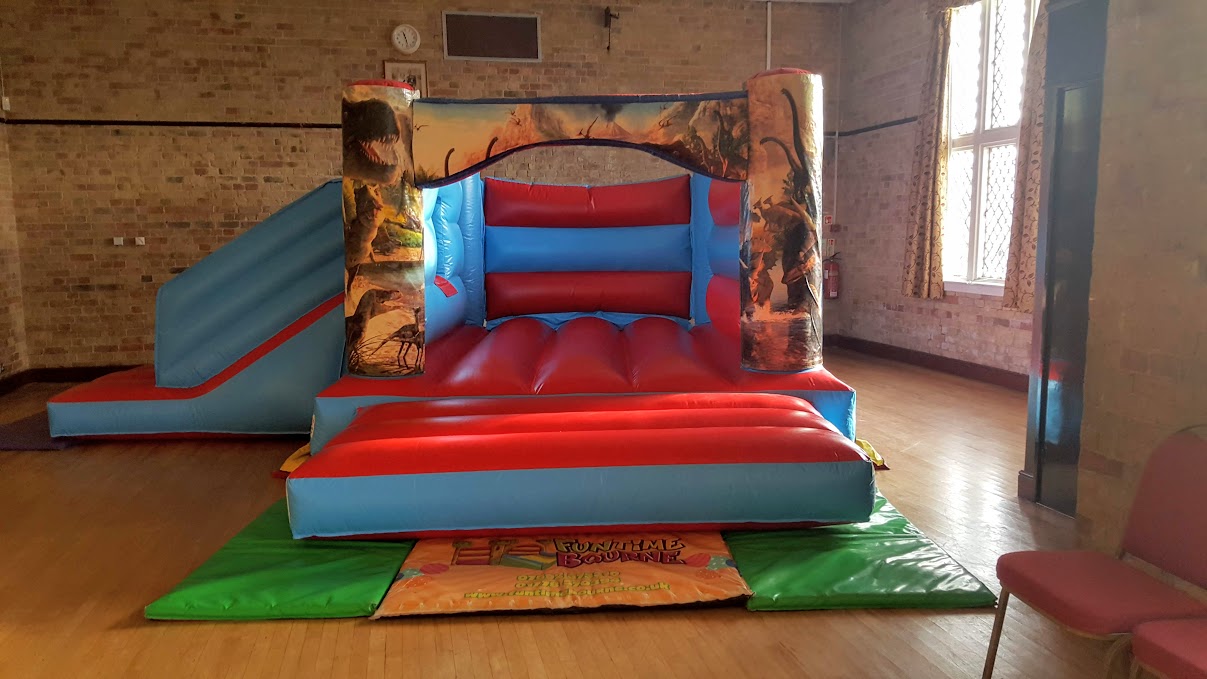 Jurassic Park inspired bouncy castle at Bedford Hall, Thorney