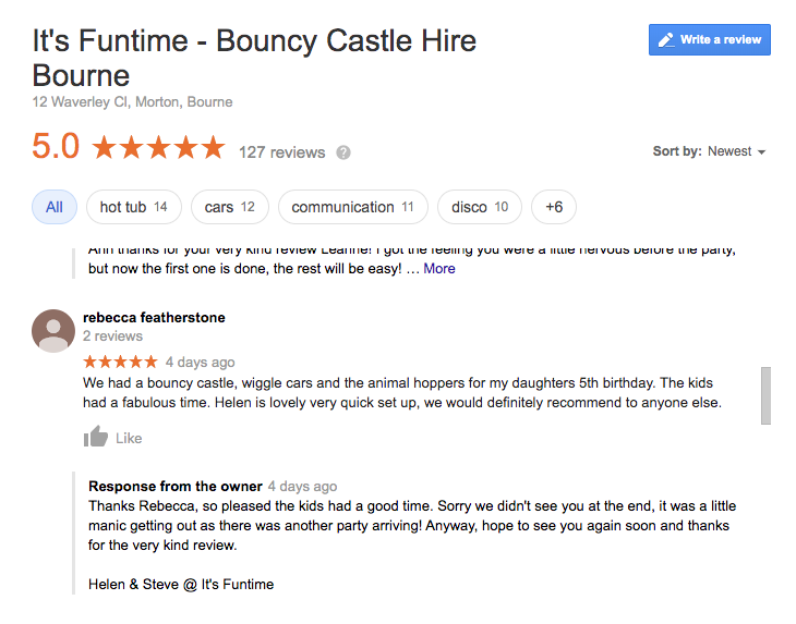 It's Funtime.  A Google 5* rated bouncy castle hire company