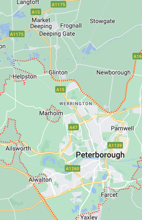 Image to show delivery areas for bouncy castle hire in Peterborough