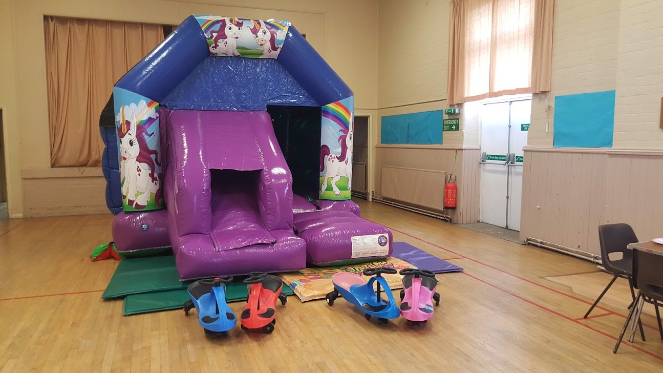 Unicorn disco bounce and slide in Ancaster village hall